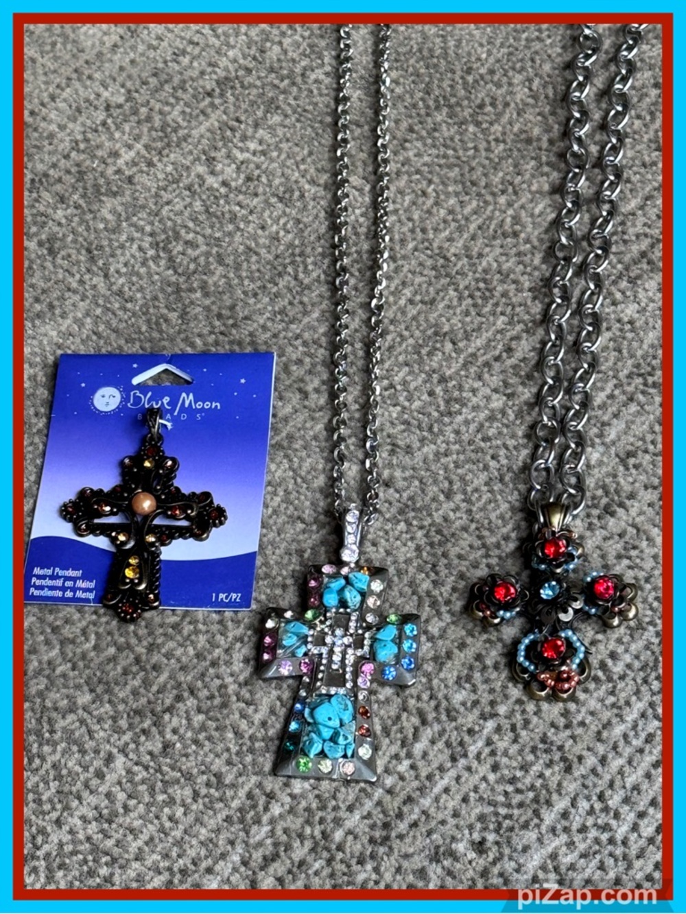 🩵Multicolor Cross Boho Pendant/Necklace - Turquoise, Red & Silver ~ Set of 3